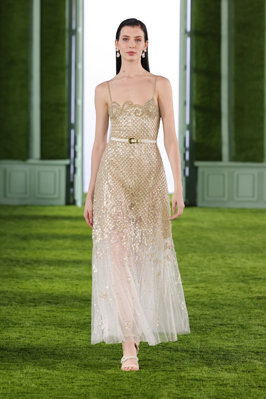 Beaded Tulle A-Line Dress