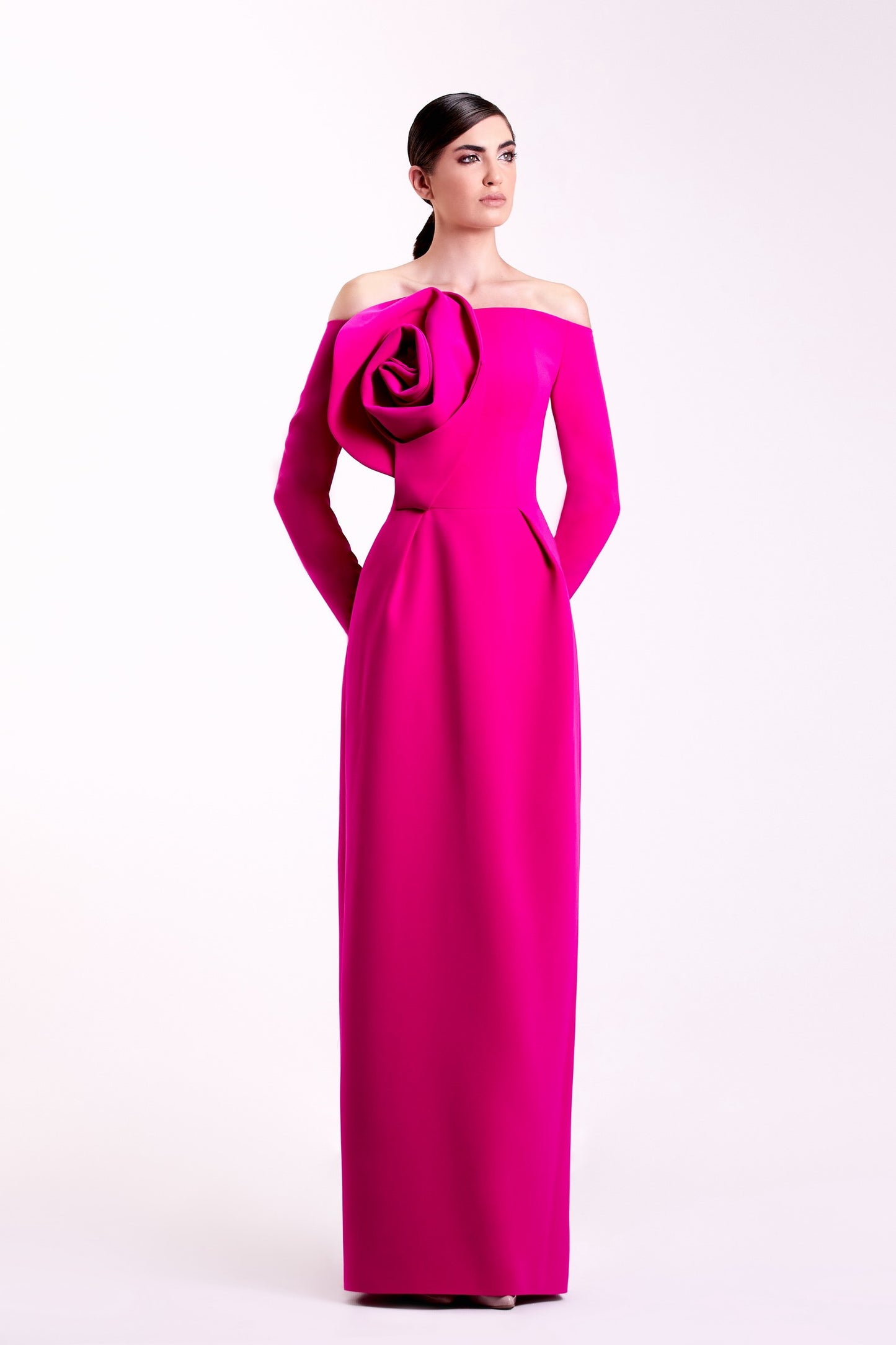 Off the Shoulder Fuchsia Gown