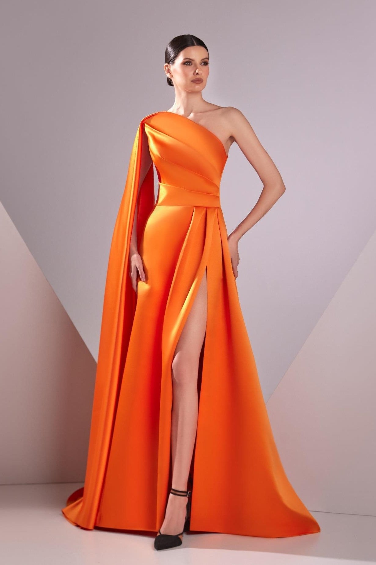 Satin Duchesse One Shoulder Gown