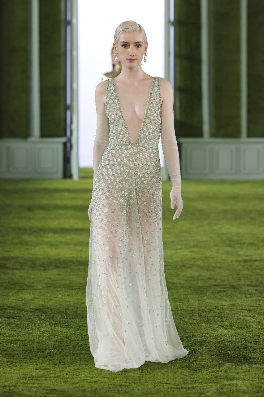 Beaded Crystallized Tulle Gown