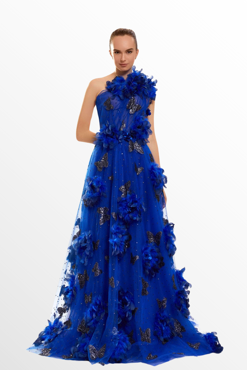 One Shoulder Floral Gown