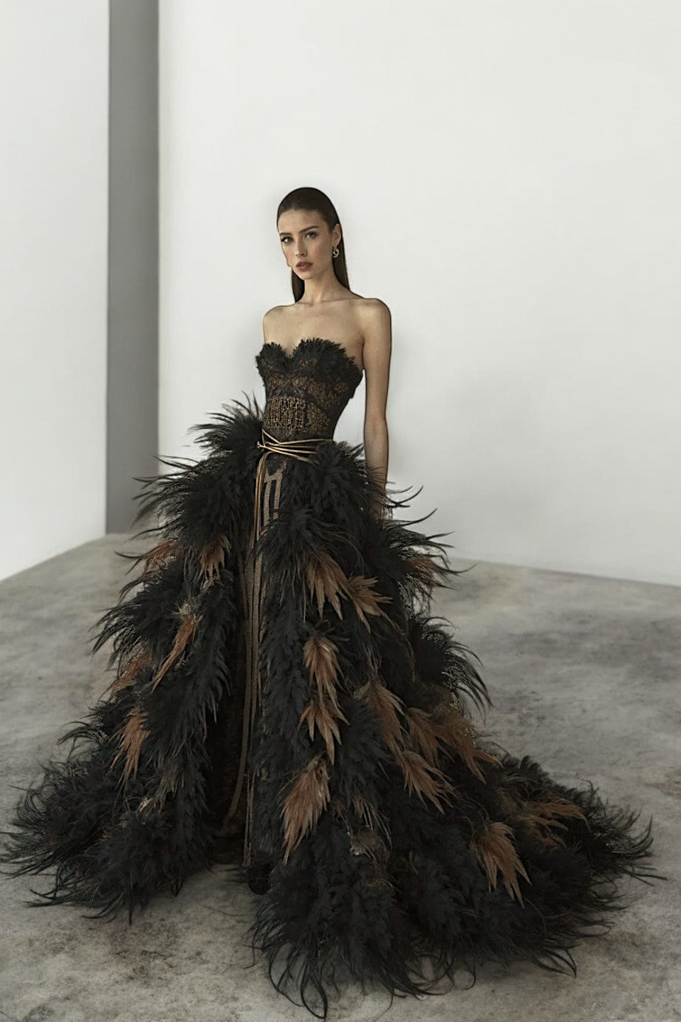 A-Line Feathered Sweetheart Gown