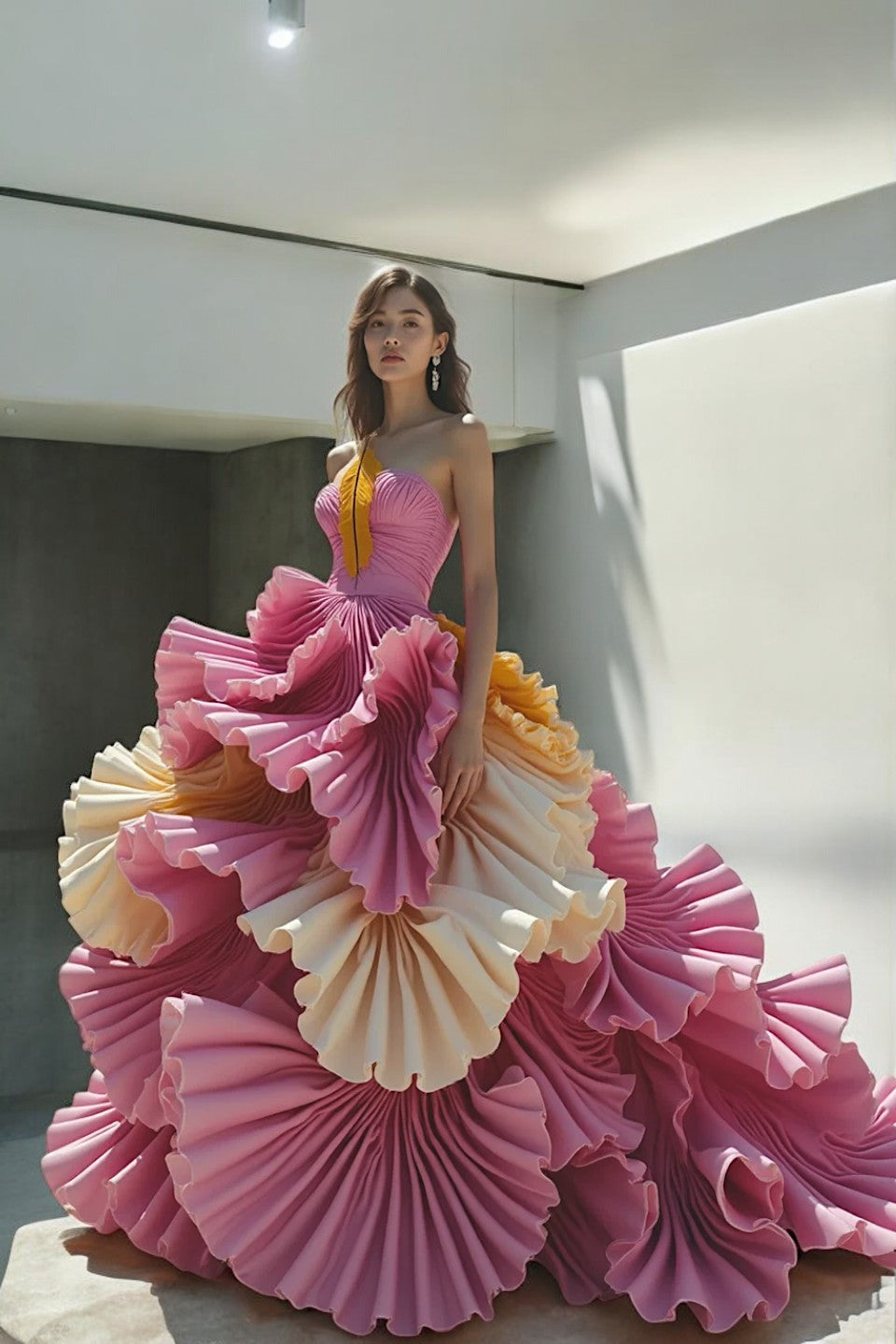 Pleated Ruffled Gown