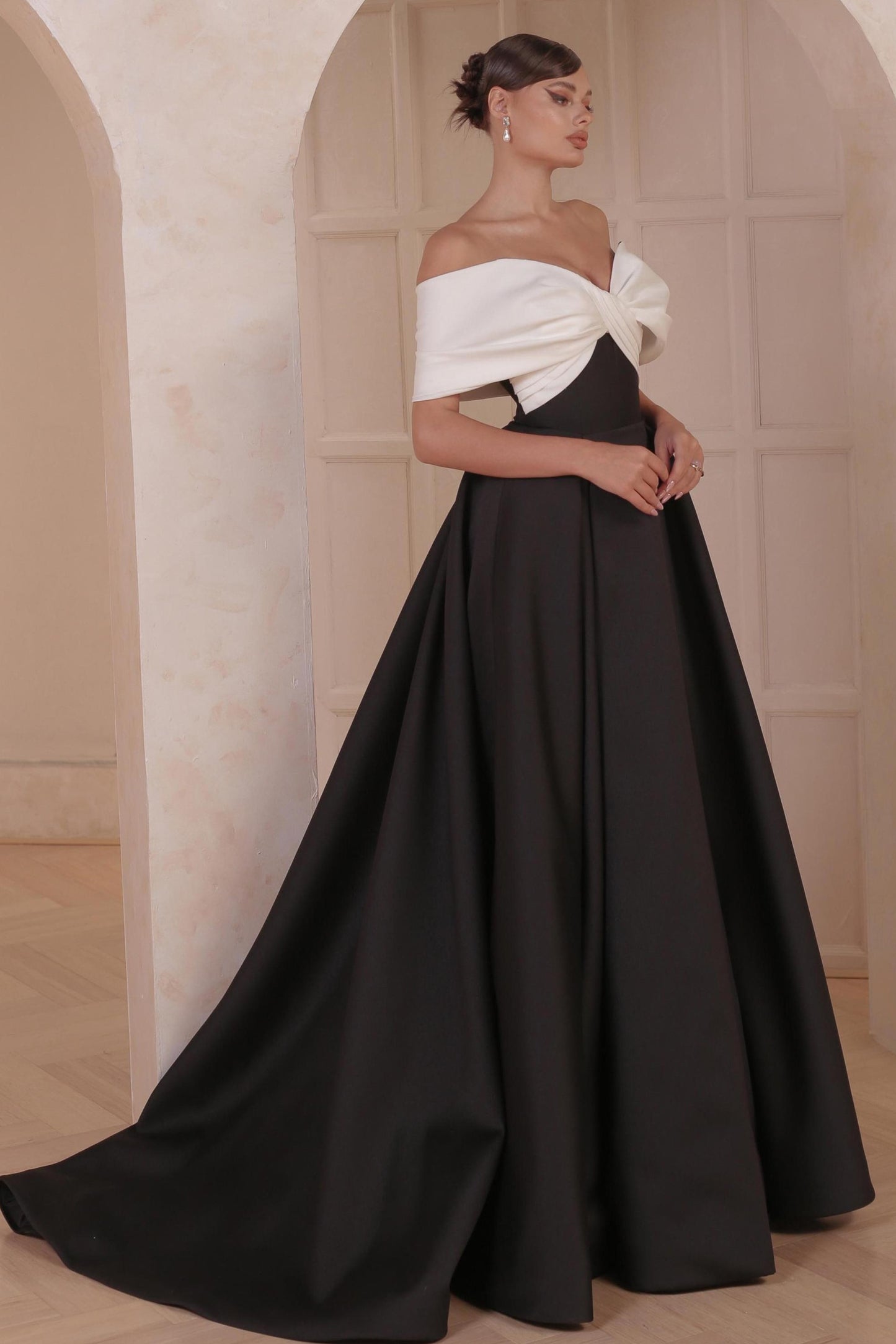 Draped Off Shoulder Ball Gown