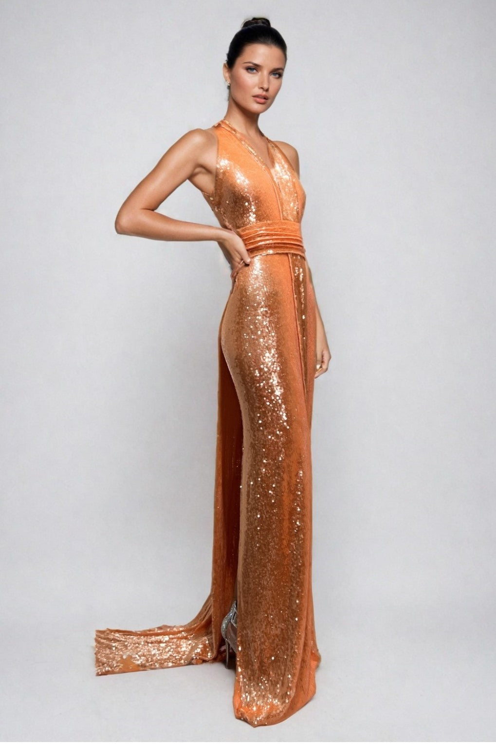 V-Neck Sleeveless Evening Dress