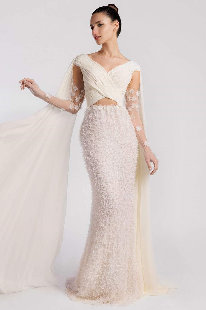 Crepe Georgette Cap Sleeve Gown