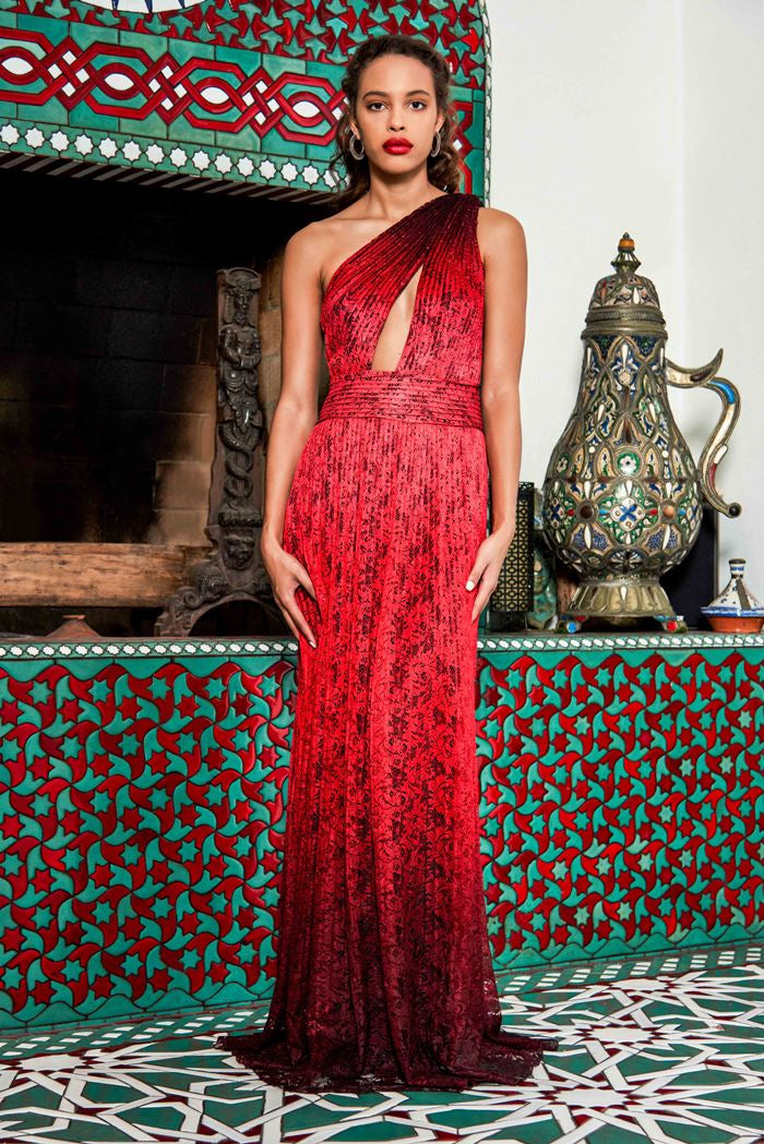 One Shoulder Ombre Evening Gown