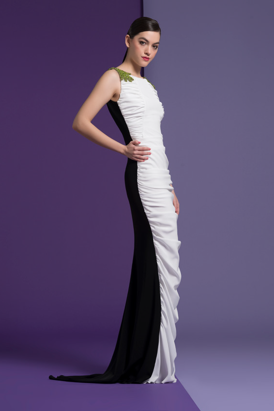 Black White Sleeveless Carena Gown