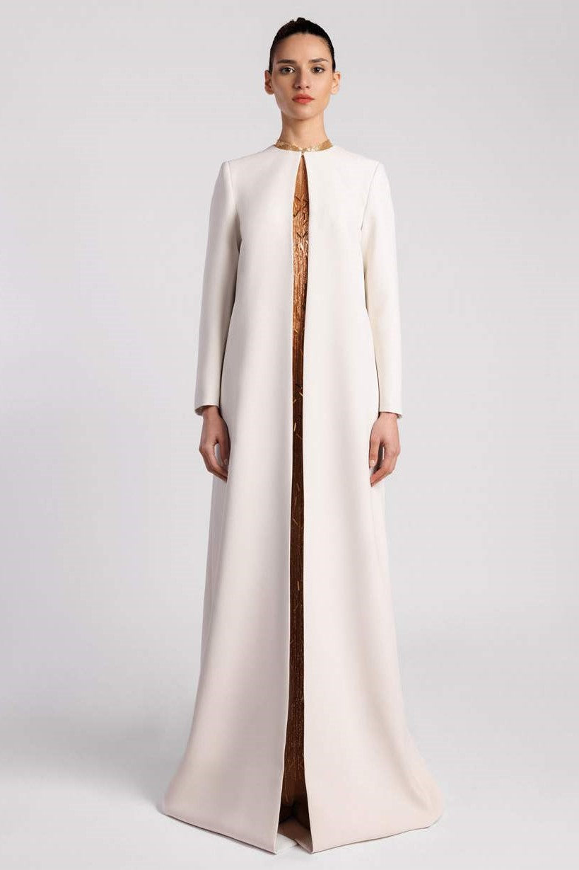 Sleeveless Embroidered Tulle Column Gown with Coat