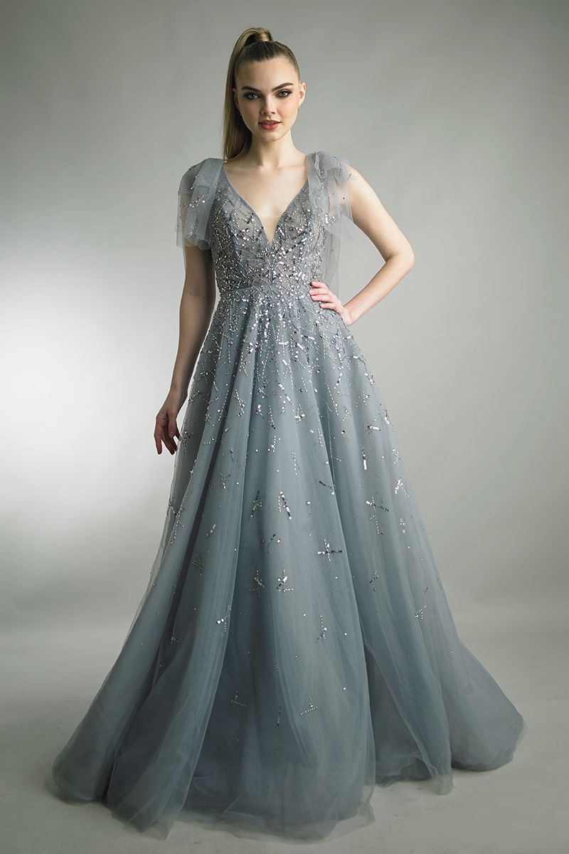 Sleeveless A-Line Embellished Gown