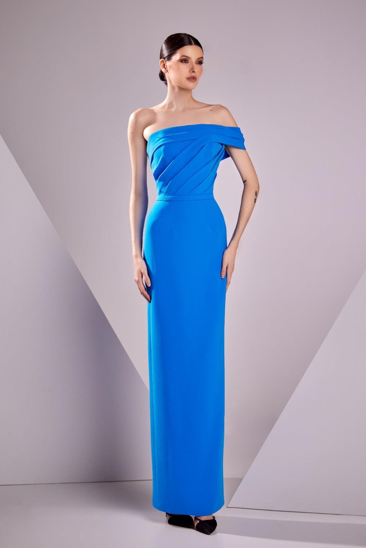 Crepe Cady Off Shoulder Gown