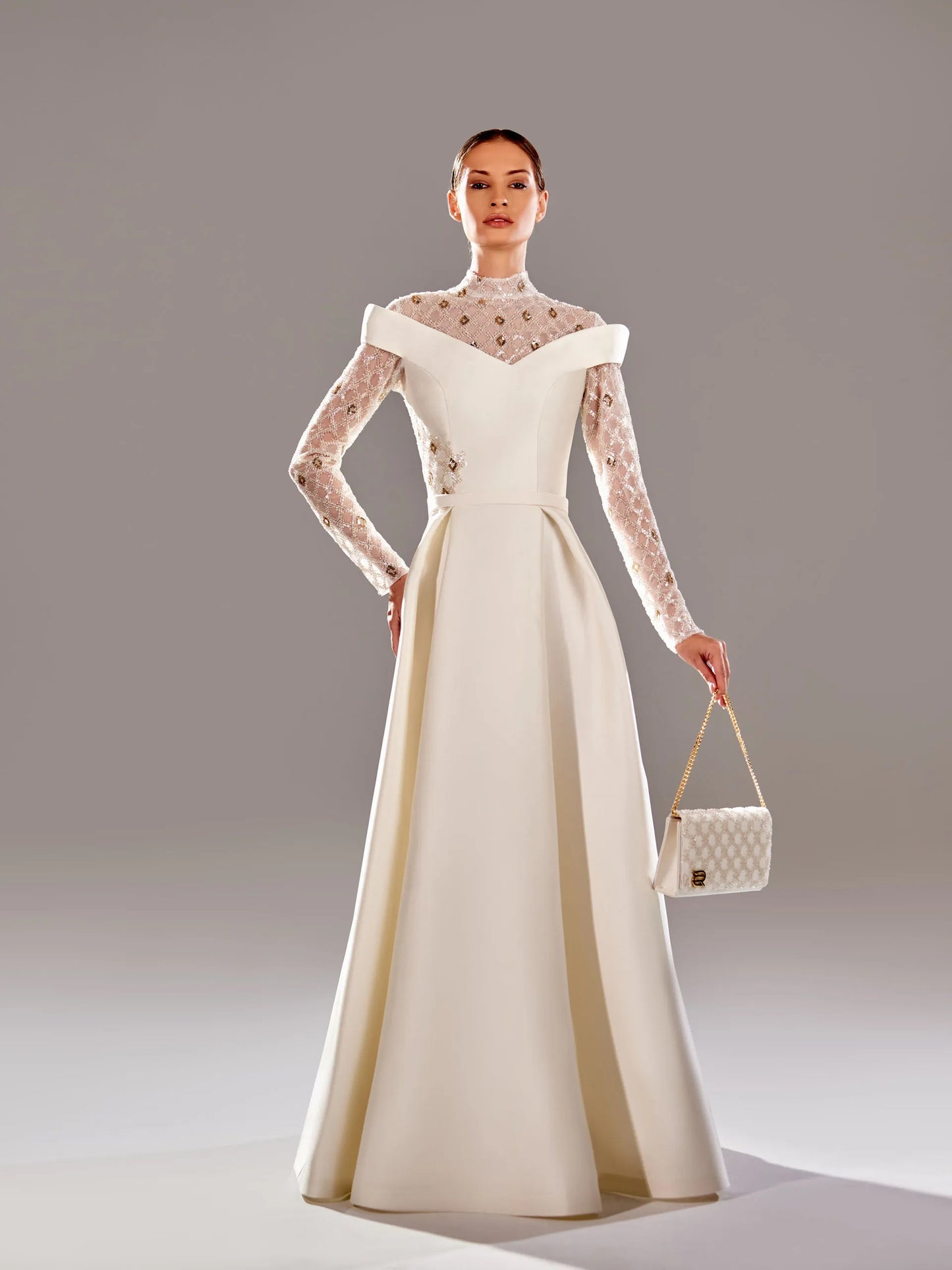 Long Sleeve Beaded Gown