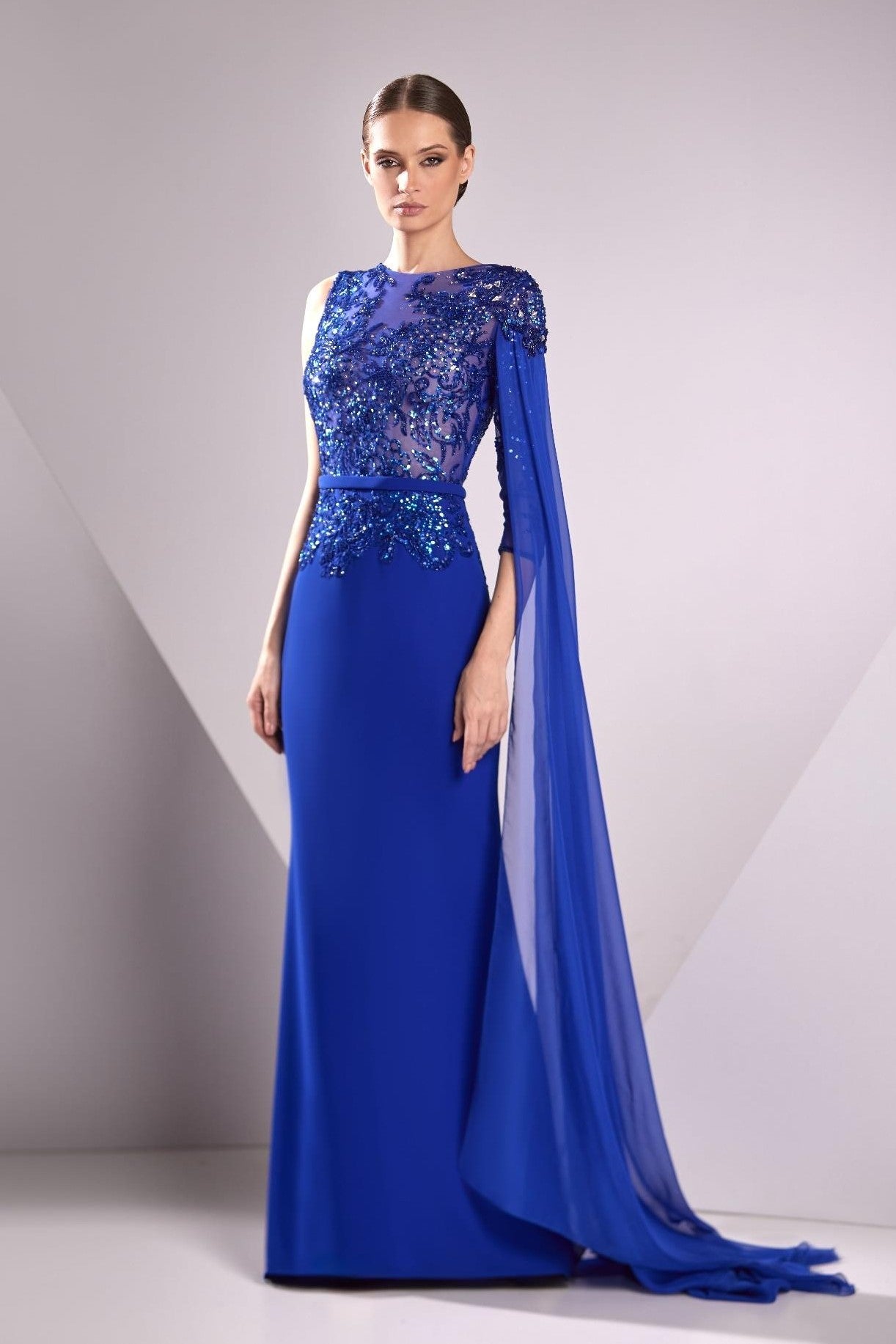 Crepe Cady and Chiffon Gown