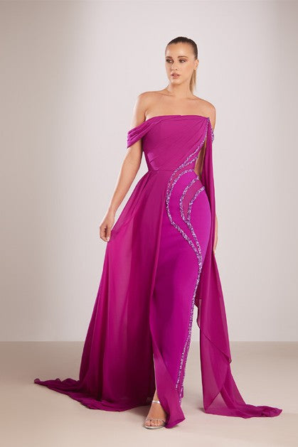 Off-Shoulder Mixed Beading Dress