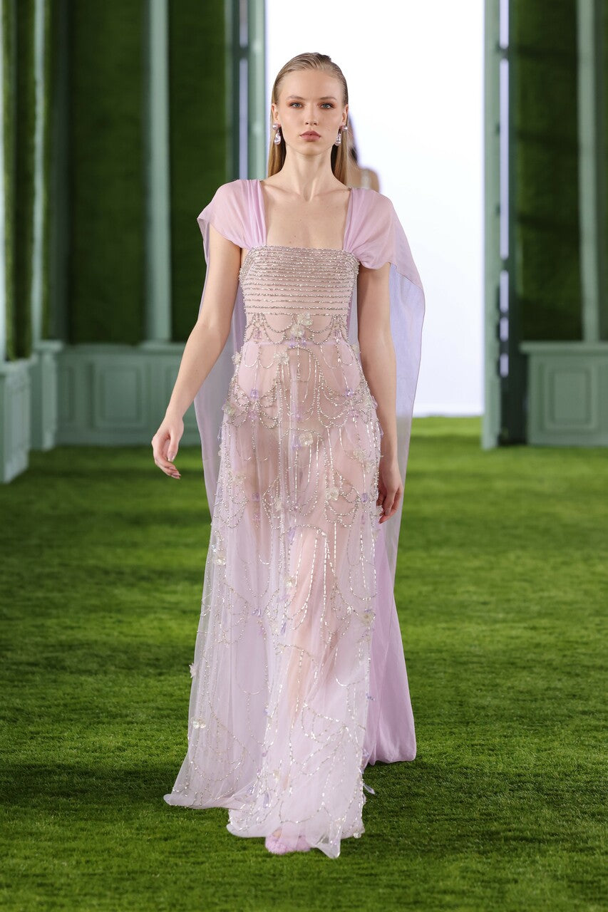 Beaded Tulle Gown with Georgette Shawls