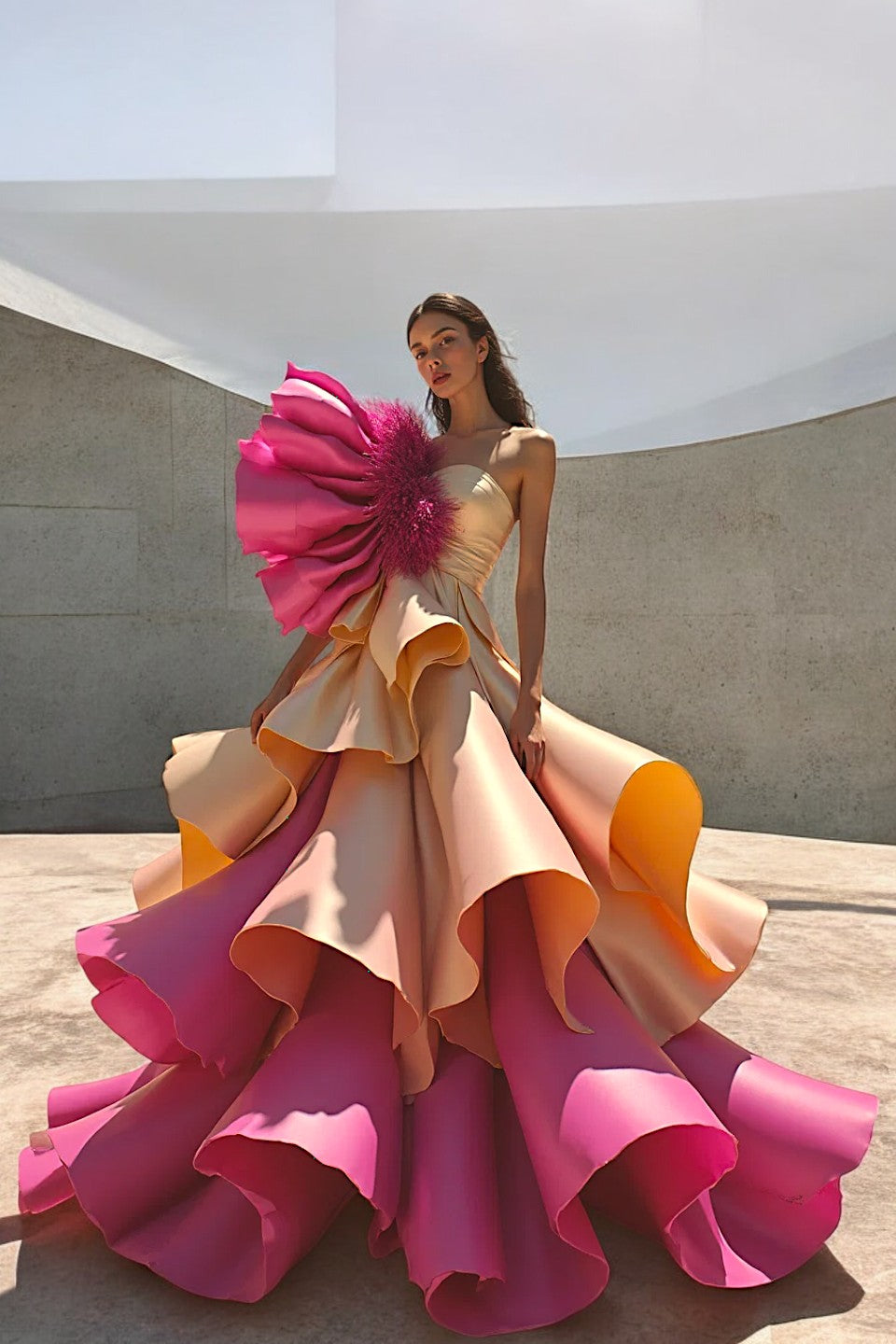 Sculpted Detail Strapless Gown