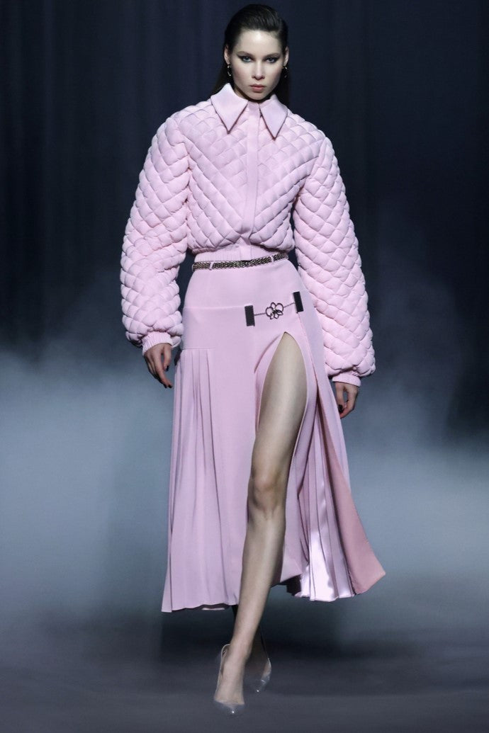 Quilted Crepe Bomber Jacket and Skirt