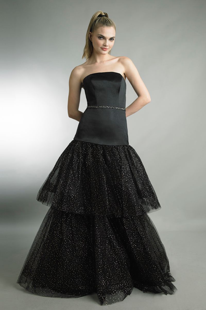 Strapless Tiered Embellished Gown