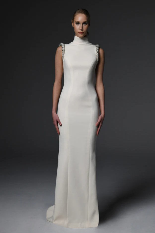 Cr?pe Gown with Crystal Embellishments