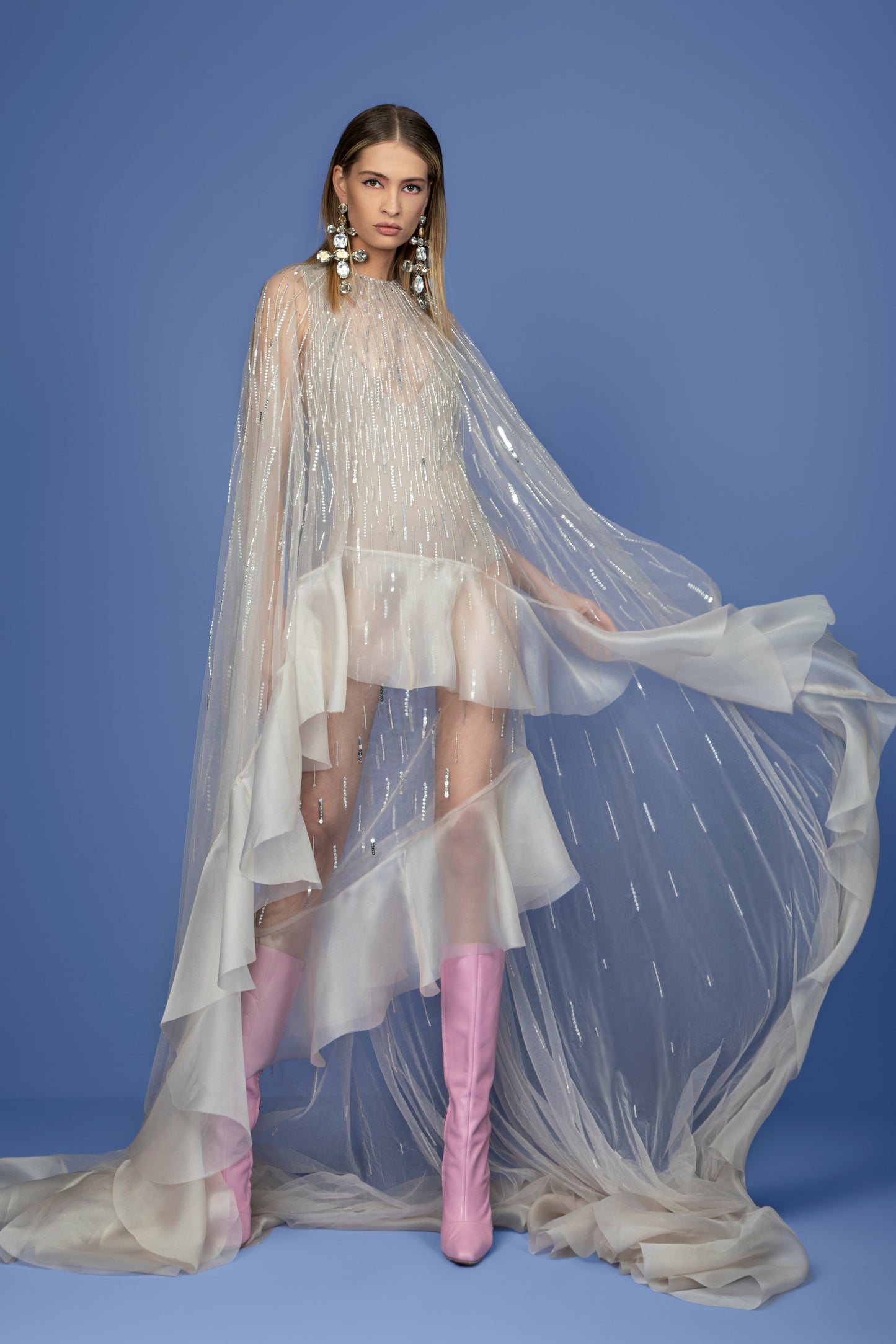 Asymmetrical Beaded Tulle Dress