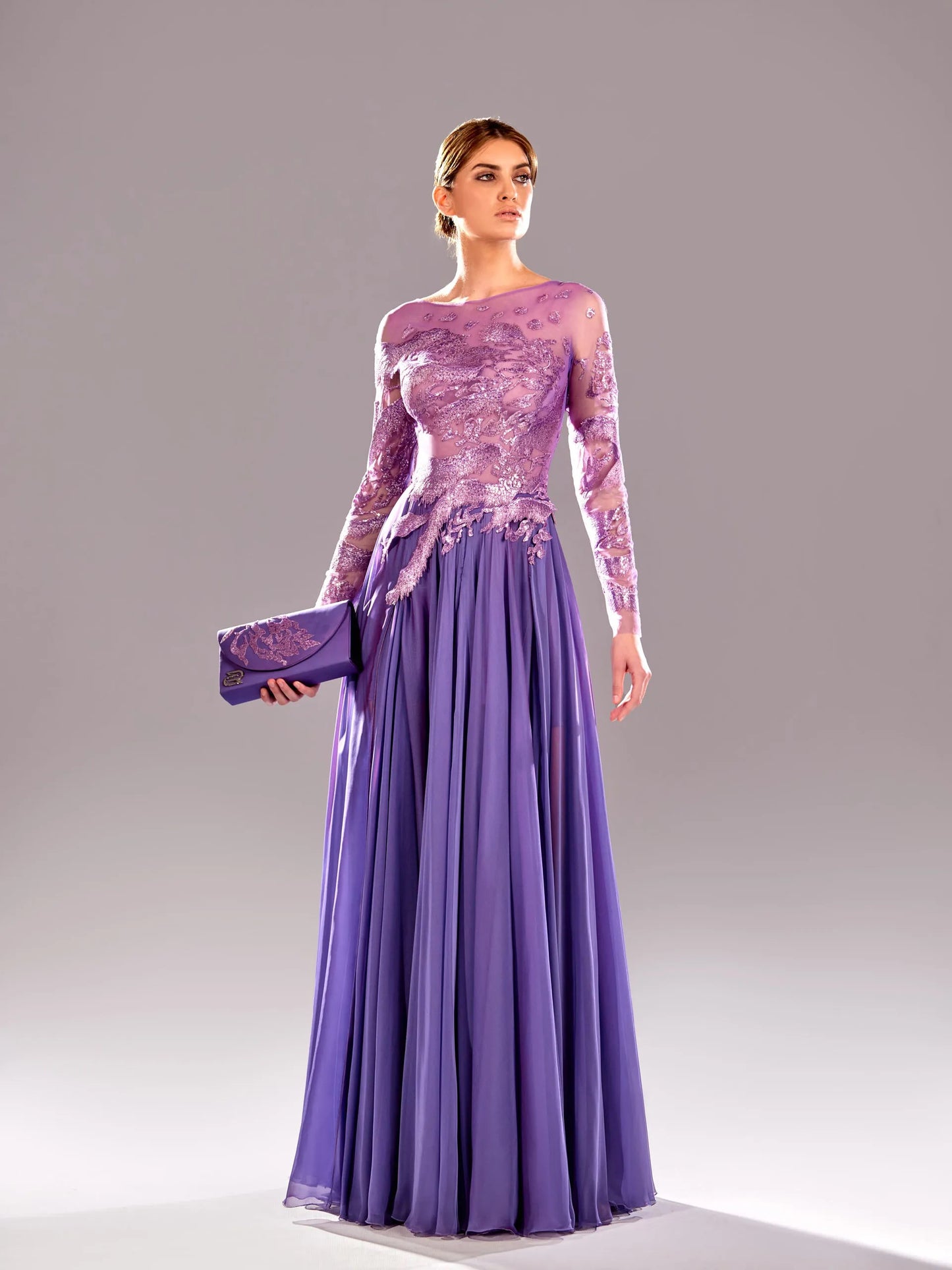 Embroidered Long-Sleeve Gown