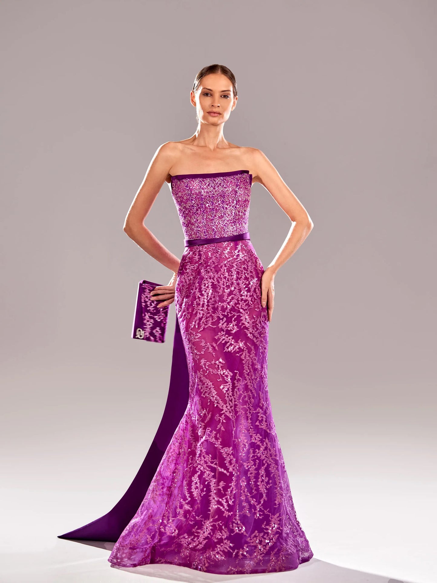 Strapless Embroidered Gown