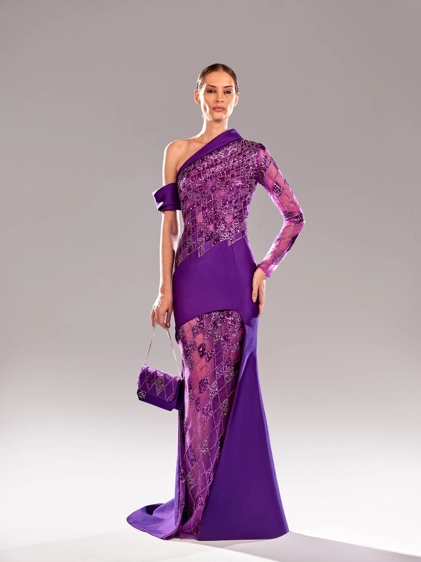 One-Sleeve Beaded Gown