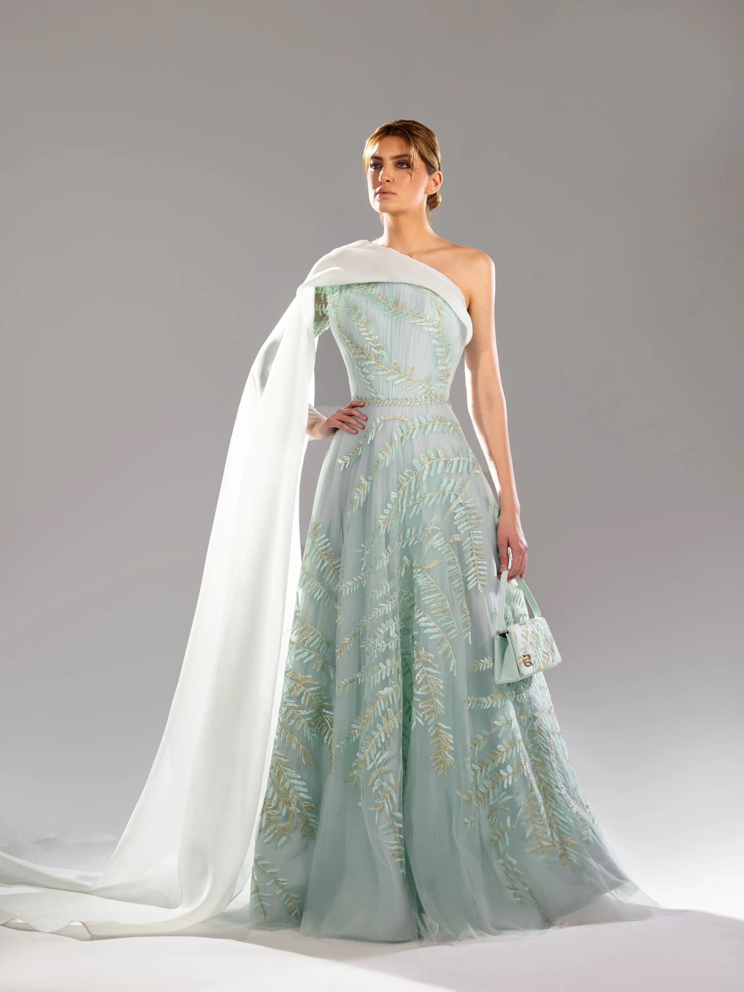 Draped One-Shoulder Silk Gown