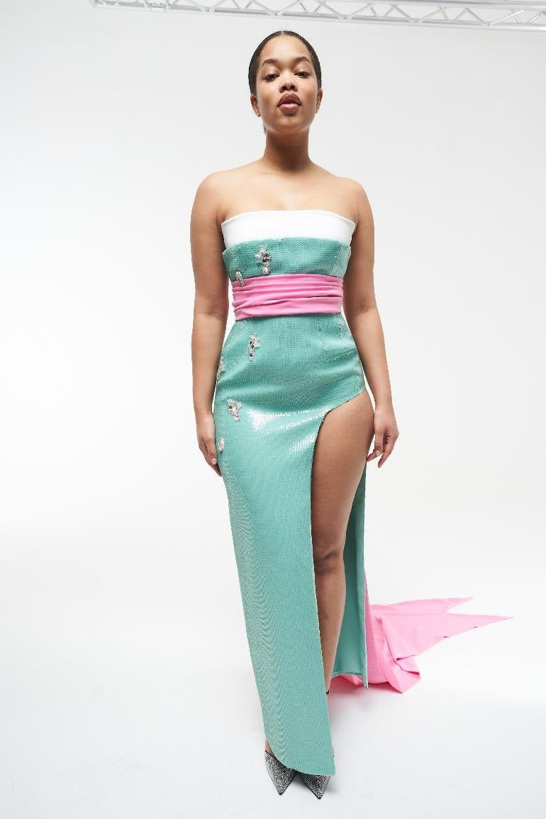 Strapless Tricolored Gown