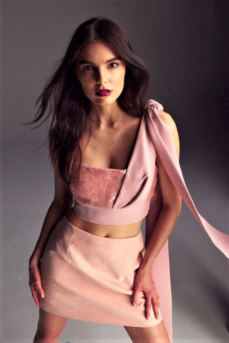 One Shoulder Crop Top and Mini Skirt