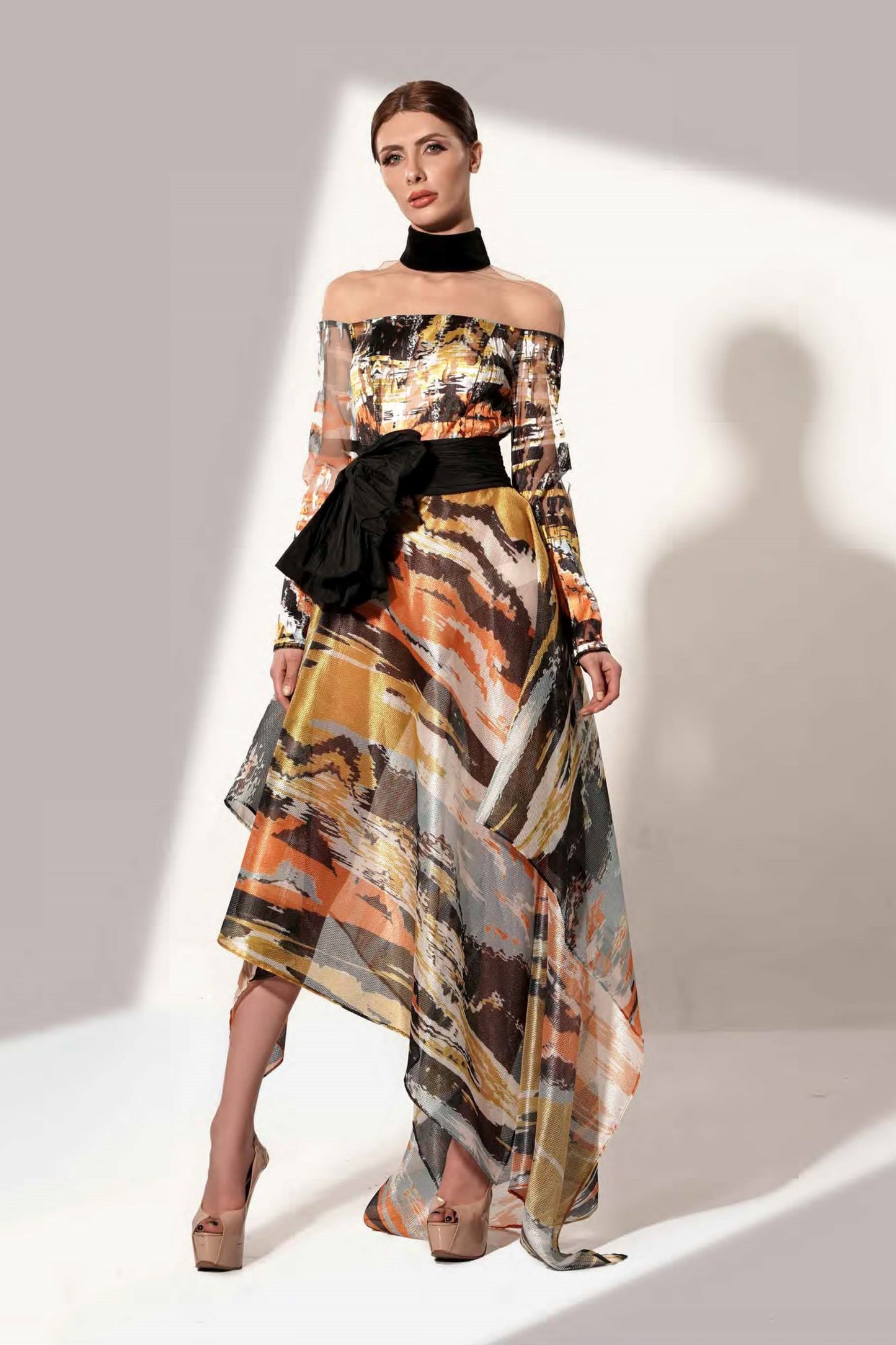 Multicolored High-Low Gown