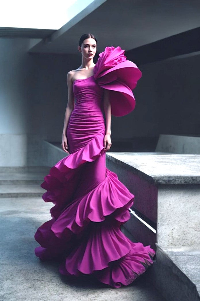 Spiraling Ruffled Gown
