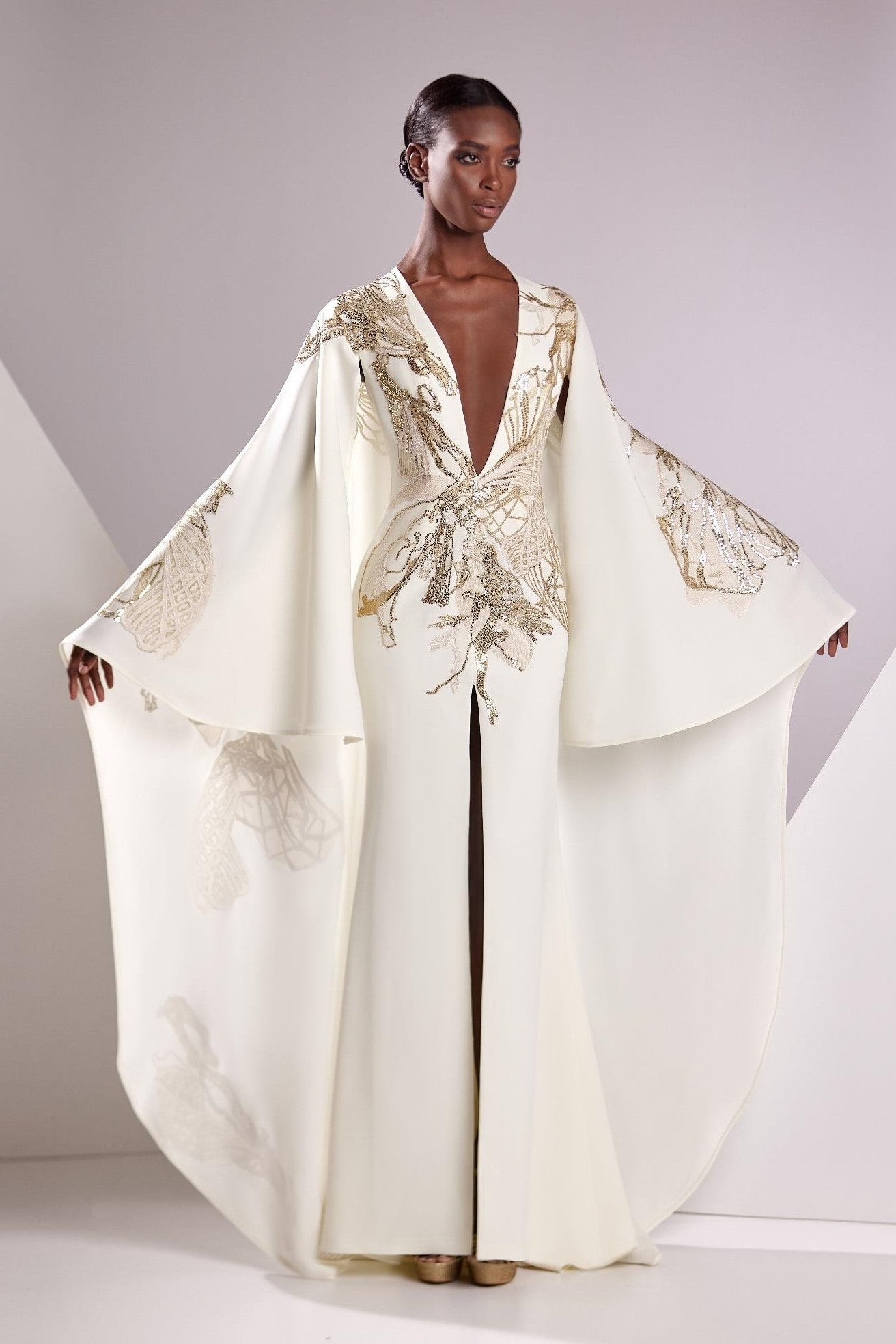 Crepe and Lace Embroidery Gown