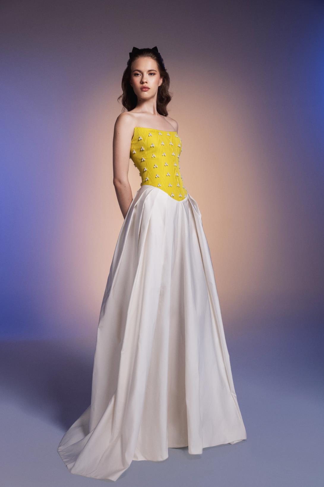 Strapless Pearl Drop Gown