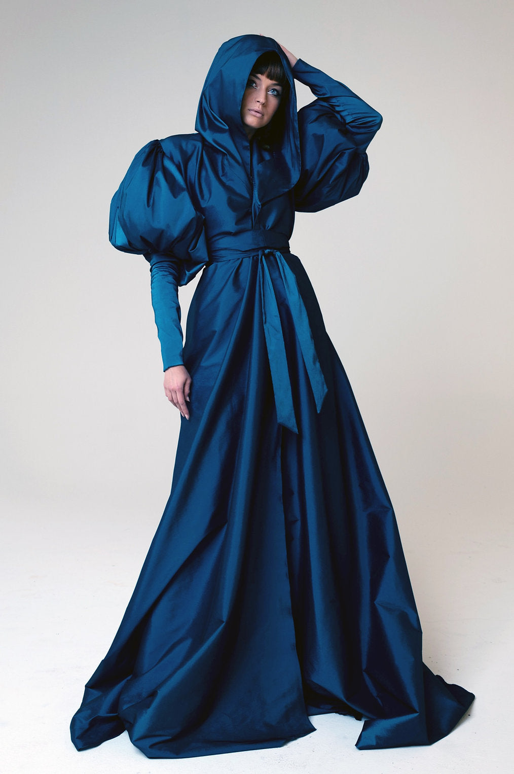 Stretch Satin Hooded Coat