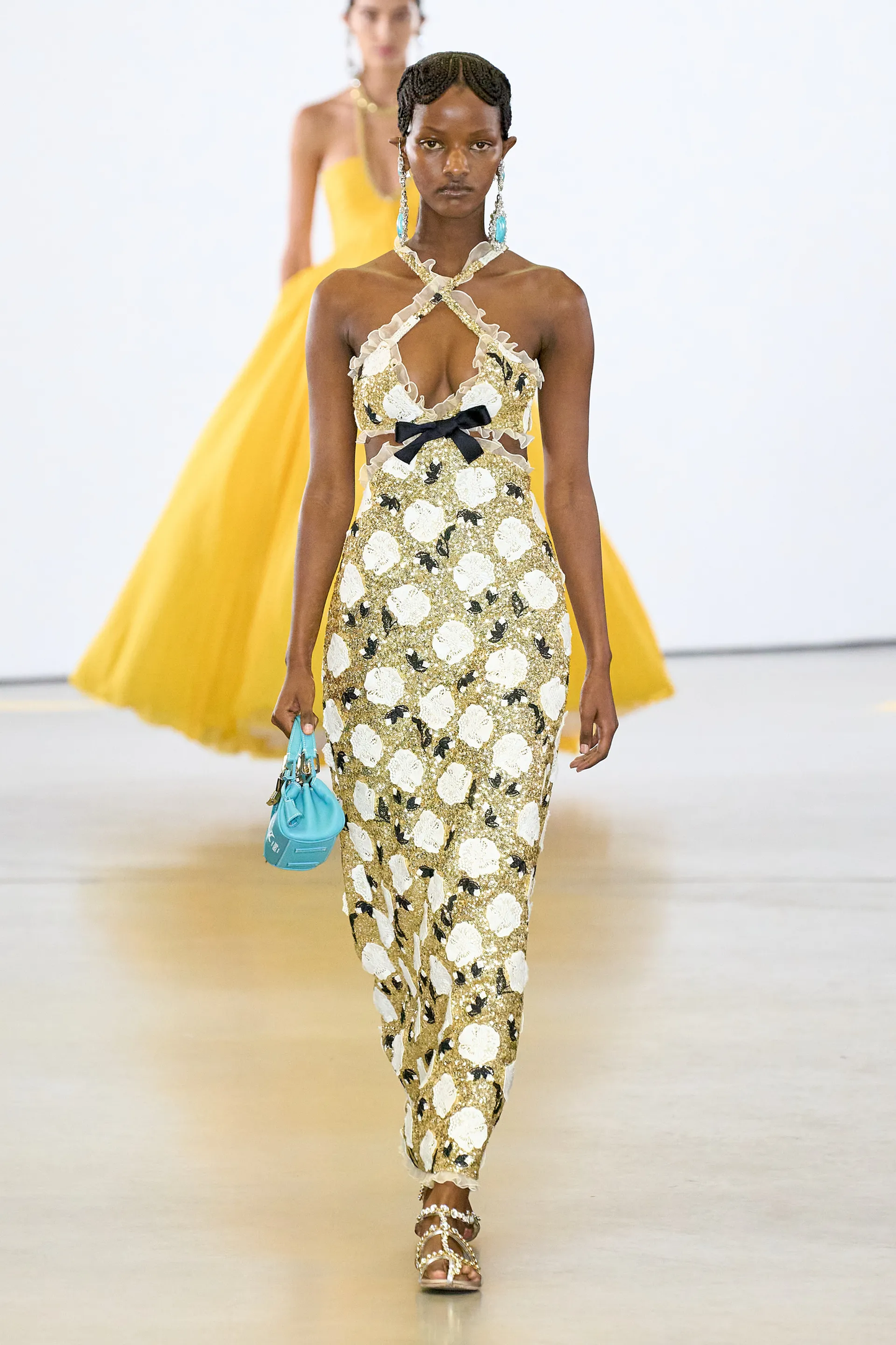 Embroidered Tulle Halter Neck Gown