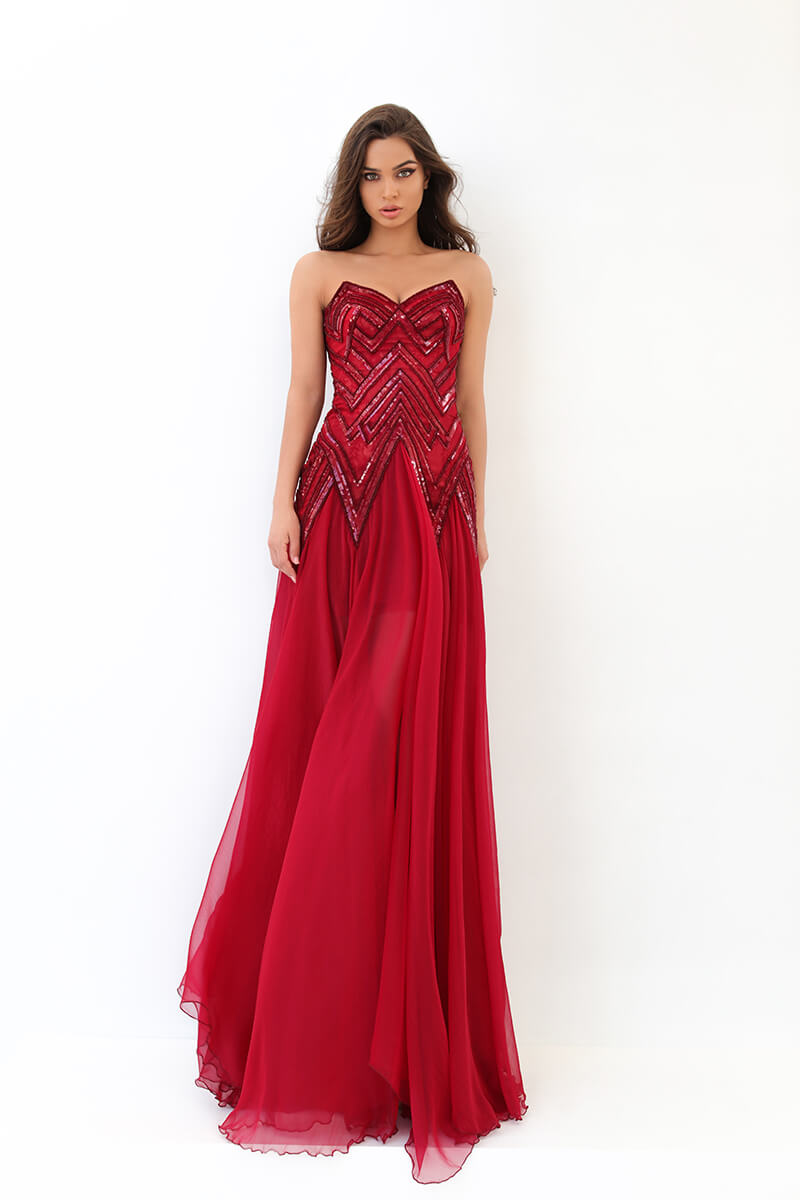 Alinda Strapless Beaded Gown