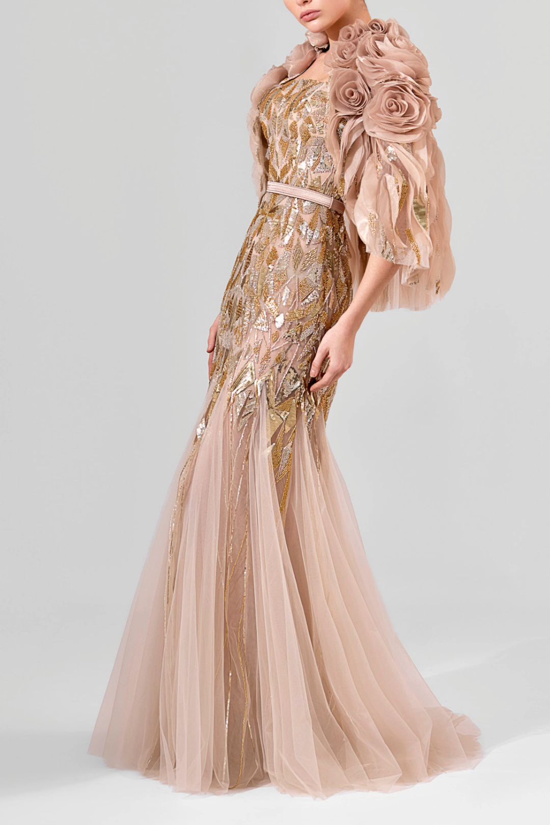 Embroidered Tulle Gown