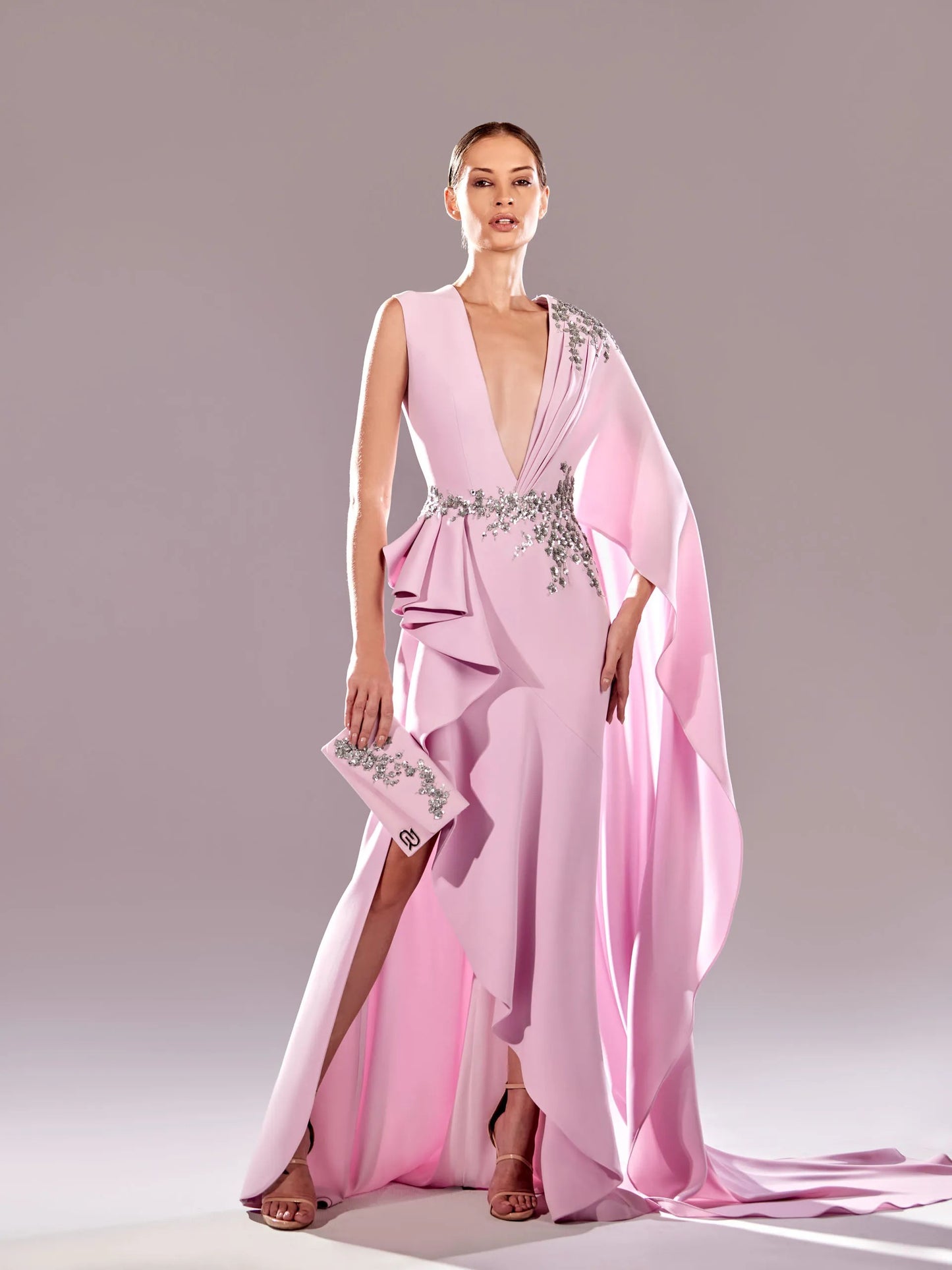 V-Neck Draped Sleeve Dress