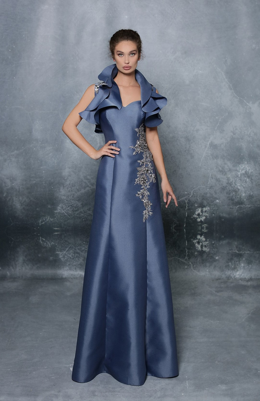 Embellished Ruffled Gown