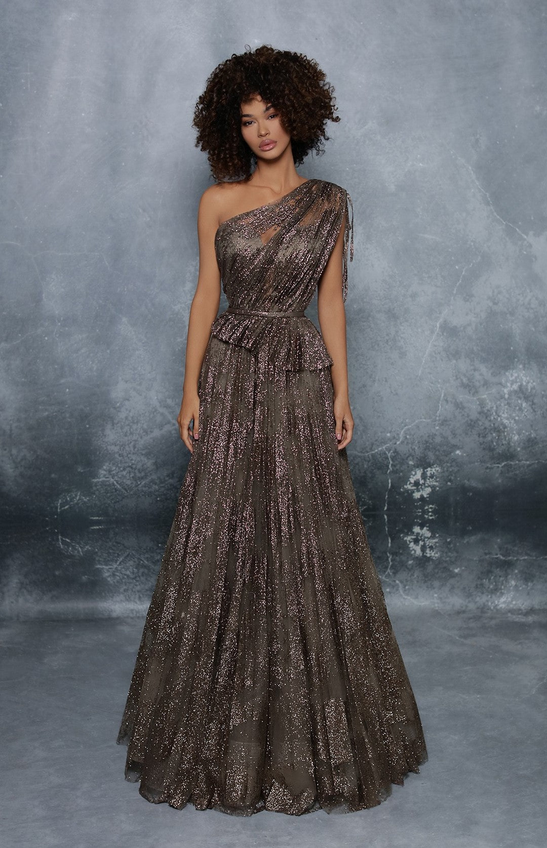 One Shoulder Glitter Gown