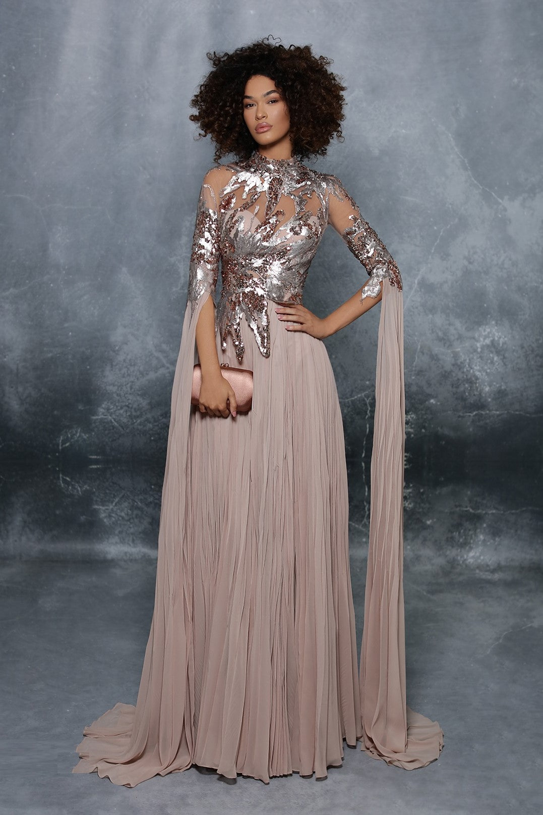 Loyal Long Cape Sleeve Chiffon Gown