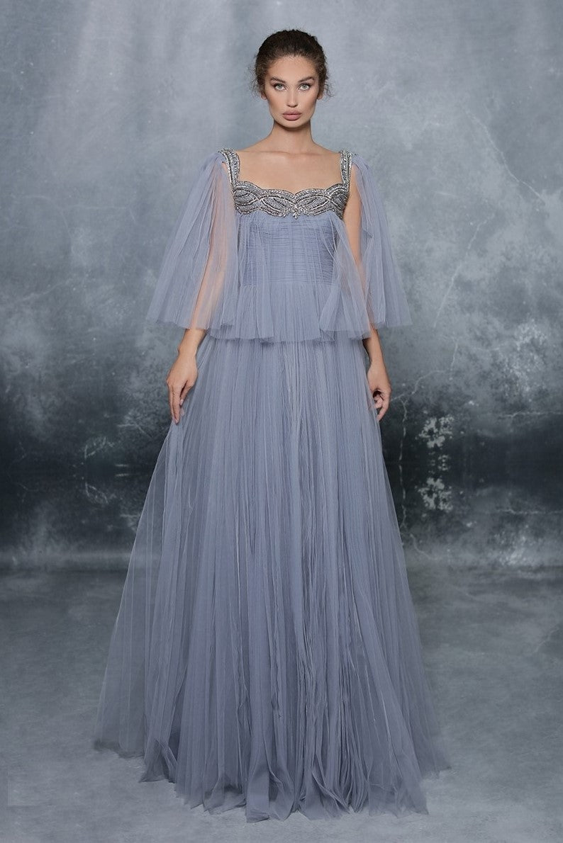 Karla Pleated Tulle Gown