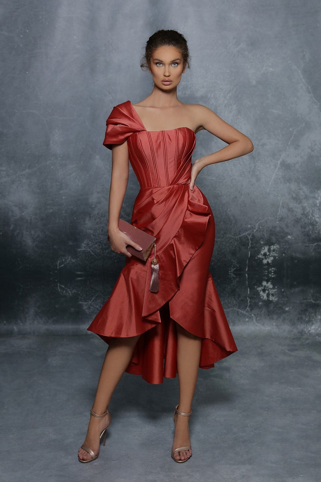 Ruffle Skirt One Shoulder Dress