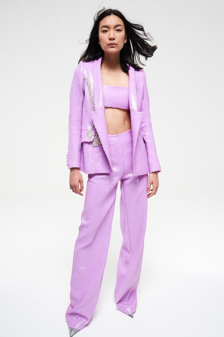 Sequined Crop Top and Jacket with Pants