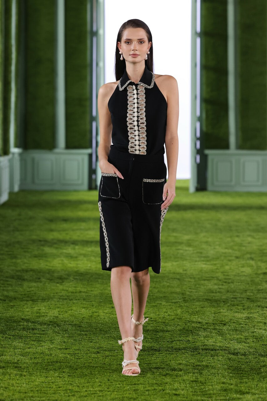 Crepe Halter Shirt with Shorts