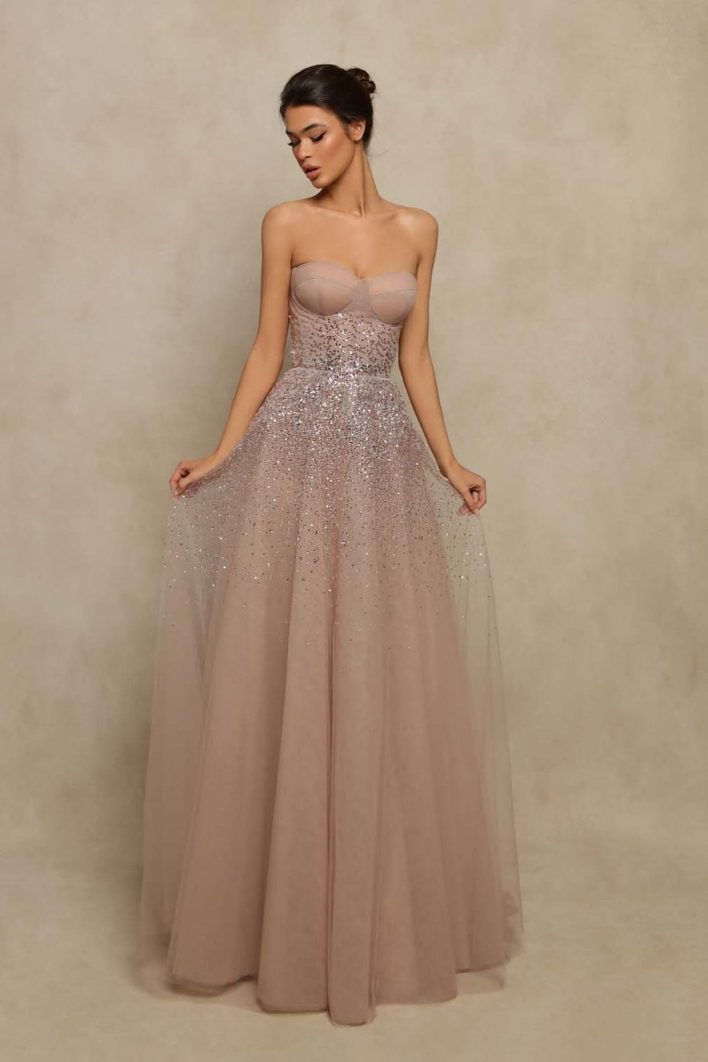 Strapless Gown with Long Sleeve Overlay