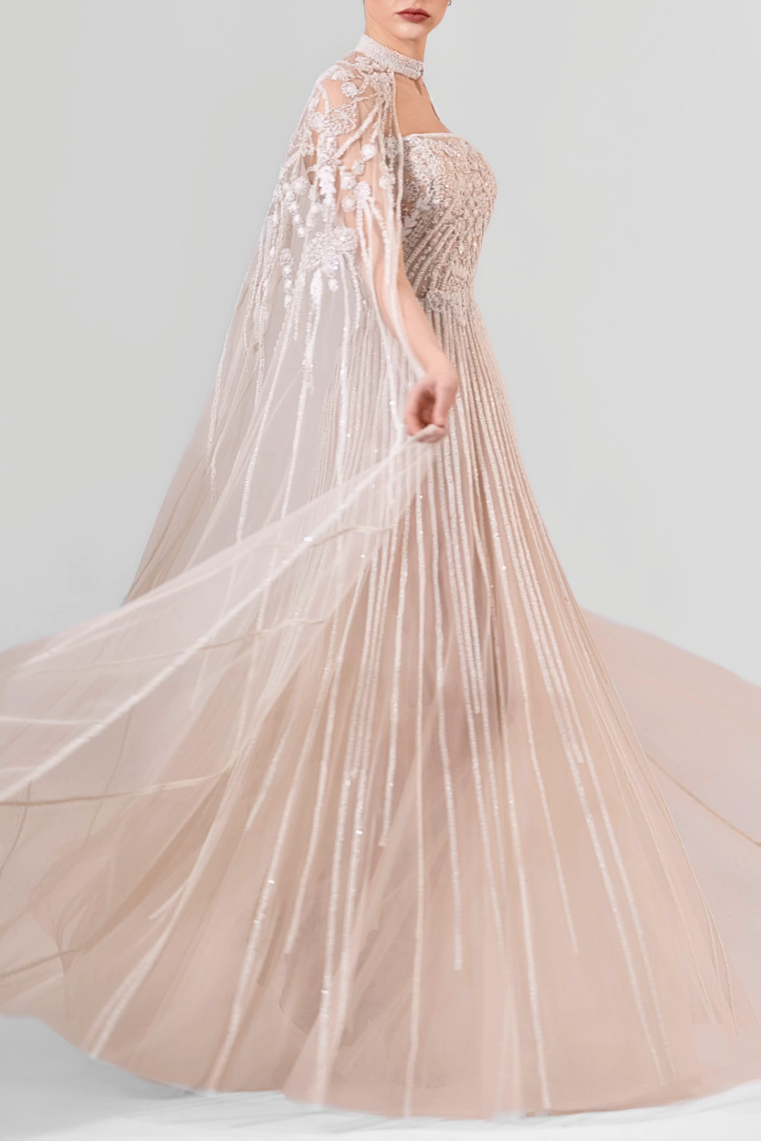 Fully Embroidered Tulle Gown