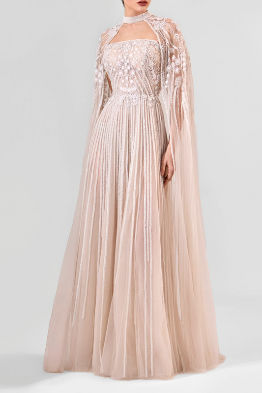 Fully Embroidered Tulle Gown