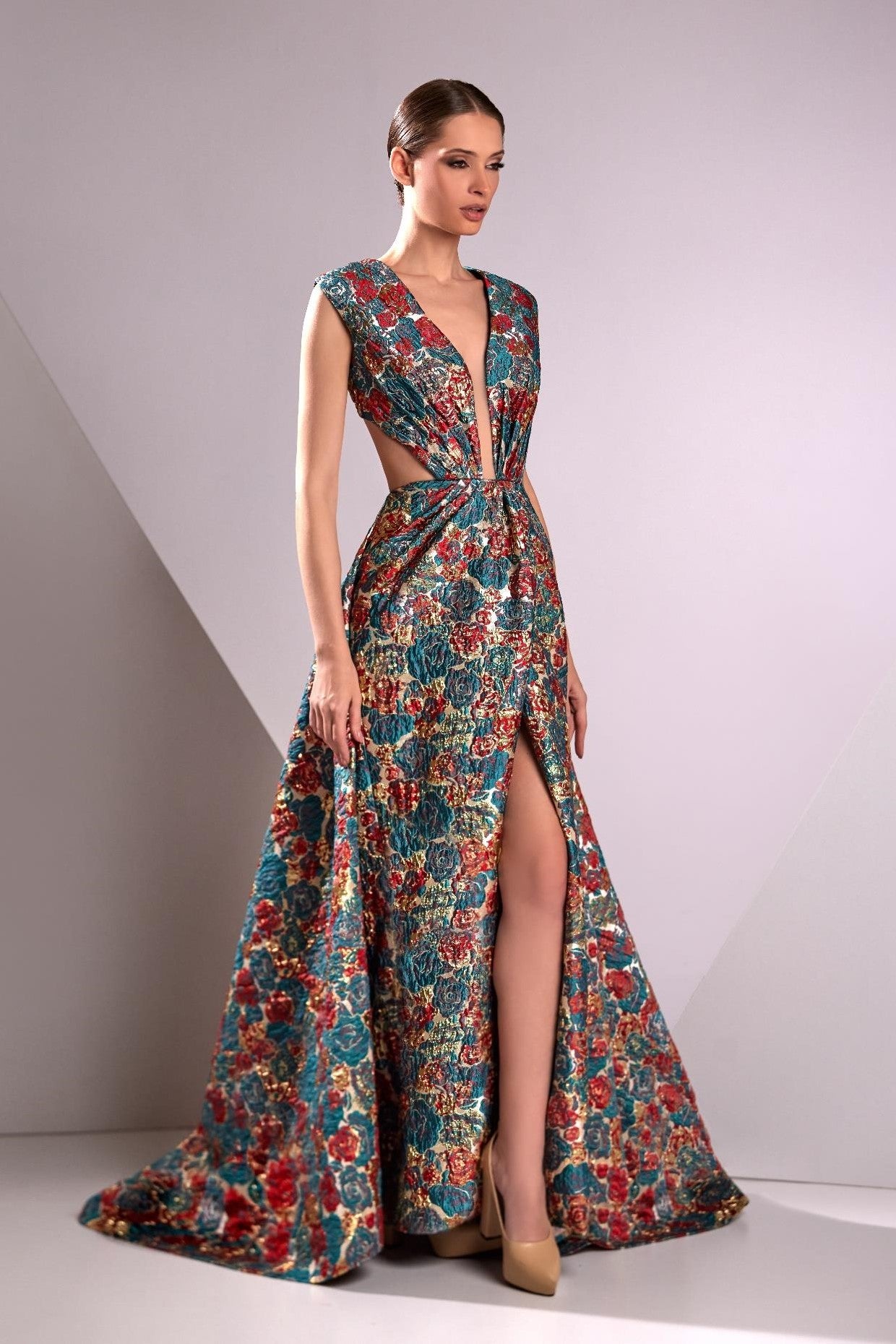 Jacquard Floral Gown